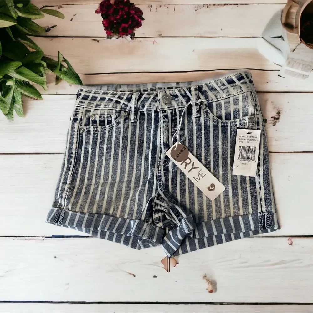 Celebrity Pink High Rise Striped Denim Shorts